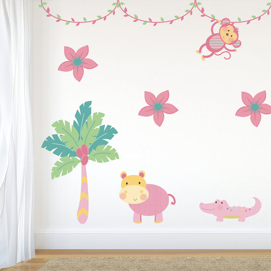 Pink Jungle Animal Wall Stickers
