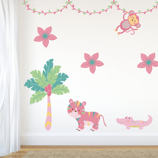 Pink Jungle Animal Wall Stickers