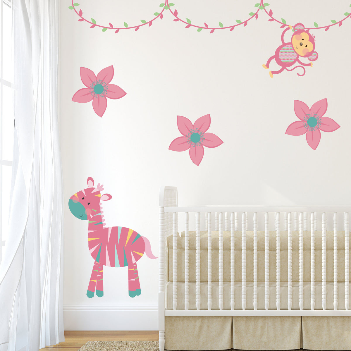 Pink Jungle Animal Wall Stickers