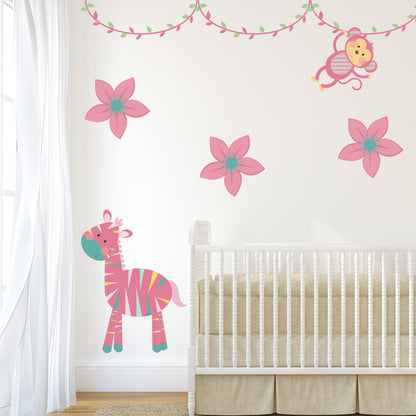 Pink Jungle Animal Wall Stickers