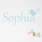 Birdie Personalised wall Sticker, perfect for a nursery, playroom or bedroom. Includes the personalised name vinyl sticker and the bird sticker. Shown in light blue vinyl on a white wall. 