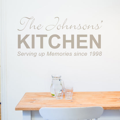 Personalised Kitchen Wall Sticker, Serving up Memories since....