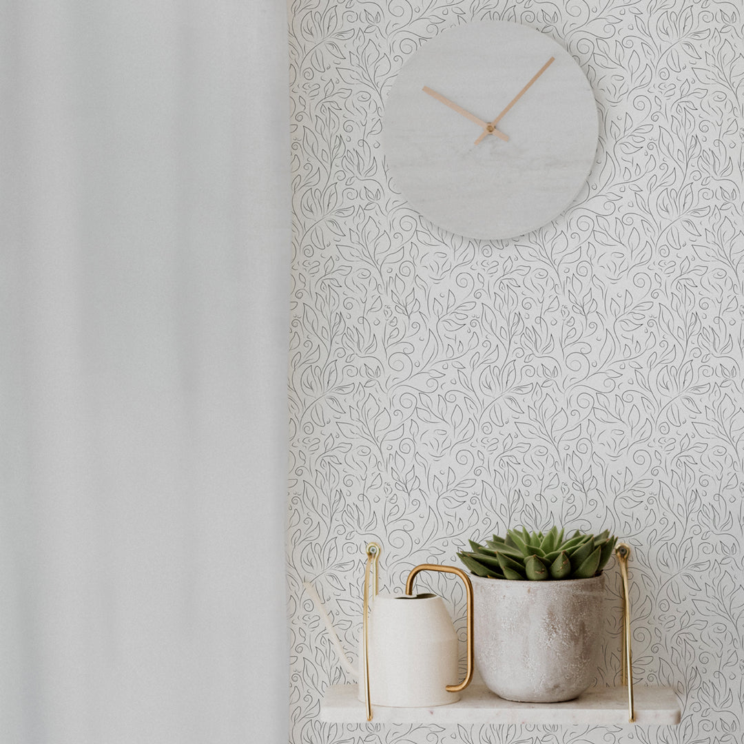 Rose and Leaf Sketch Self-Adhesive Wallpaper