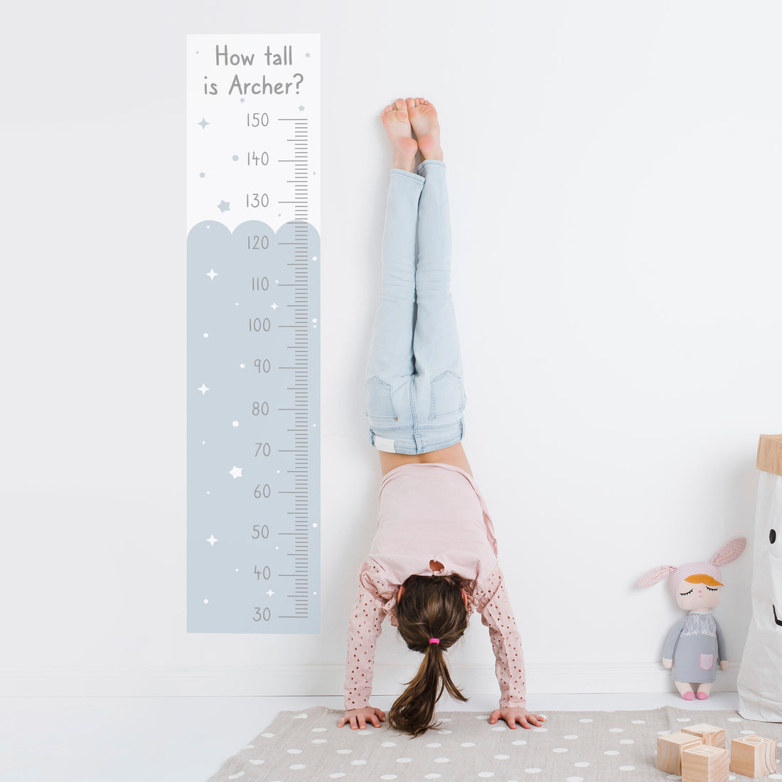 Personalised Stars and Scallops Height Chart in Blue