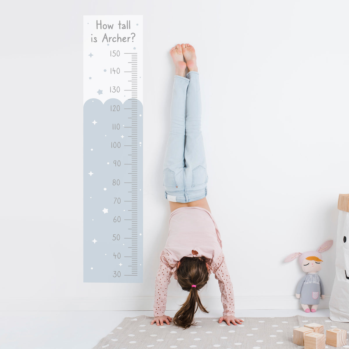 Personalised Stars and Scallops Height Chart in Blue
