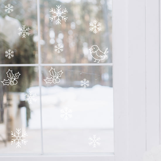 Robin, holly & snowflakes window or wall stickers